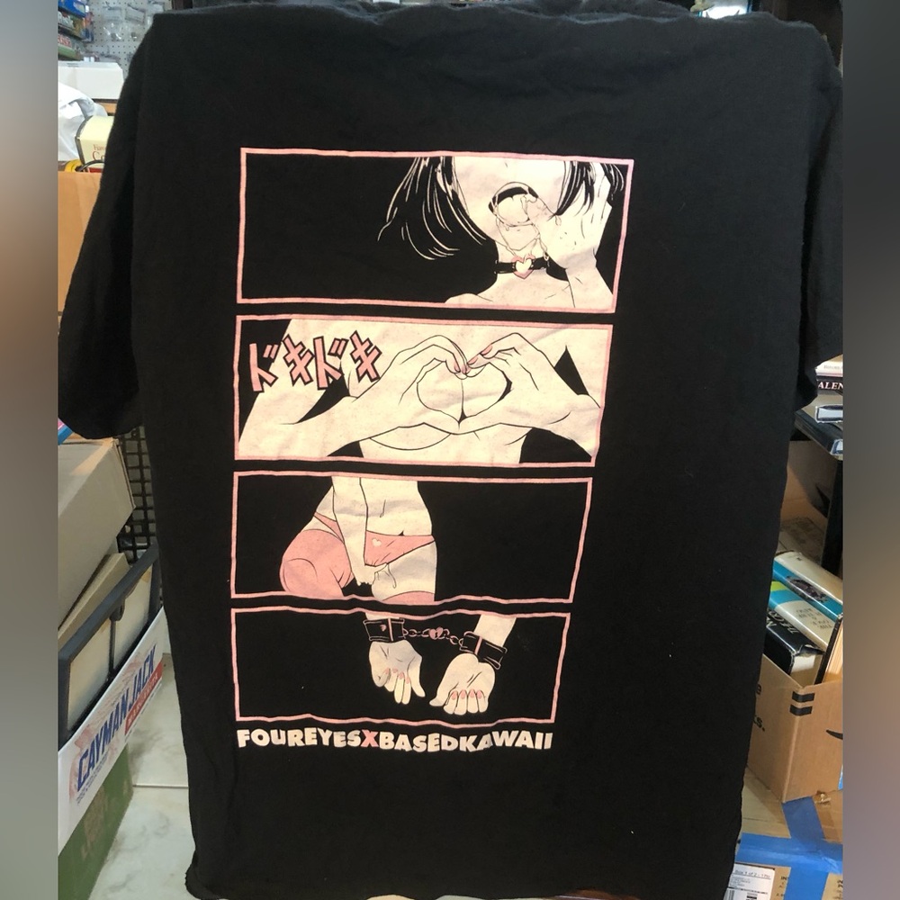 Four Eyes X Based Kawaii Anime Aheago Hentai Black Shirt Size Large